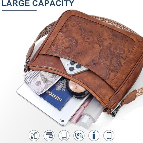 Crossbody Bags for Women, Vegan Leather Embossed Flower - Picture 4 of 6